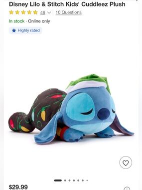 Disney Holiday Stitch Plush Sleeping Plushy NWT